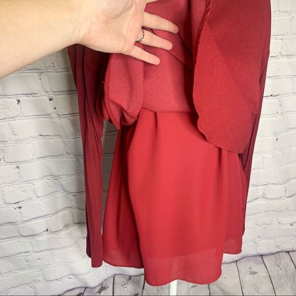 Lumiere Red mixed material long sleeve top - Picture 3 of 11